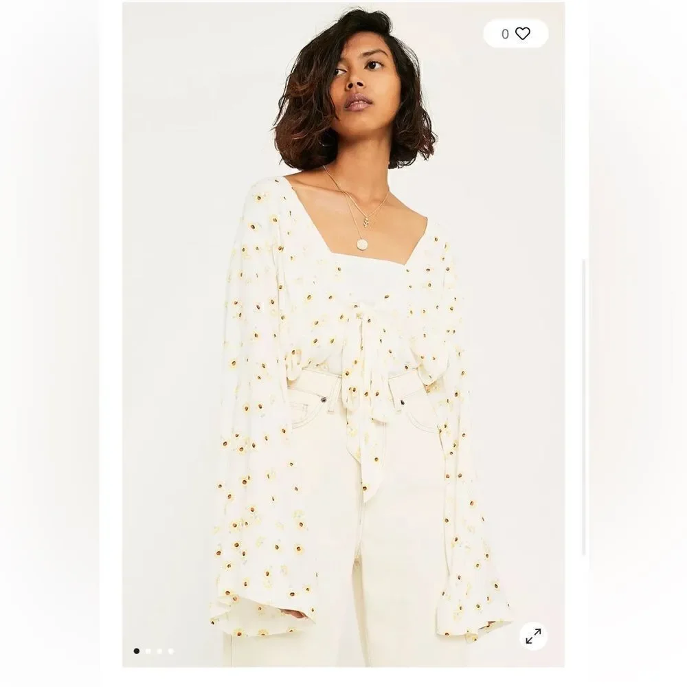 Free People Forties Feels Cream Printed Bodysuit NWT